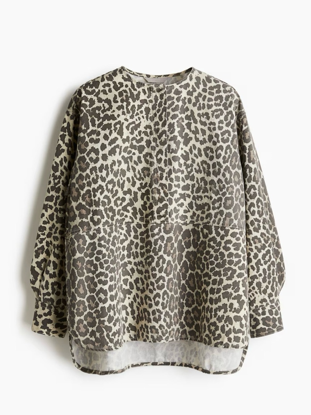 H&M Women’s Brown and Beige Leopard-Print Loose fit Cotton Twill Blouse